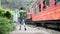 Barog, India, 14 Sep 2019 : Toy train Kalka-Shimla route, reaching barog railway station of the hill state Himachal Pradesh, India