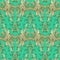 Barogue vintage 3d seamless pattern. Vector floral green background. Surface gold flowers, leaves, swirls, scrolls. Antique