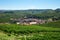 Barolo medieval town on Langhe hills in Italy, vineyards view