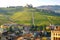 Barolo village Langhe Piedmont, Northern Italy aerial view. Color image