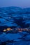 Barolo village panorama in Langhe hills in winter, blue hour