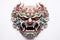 Barong mask on white background. Traditional Balinese dance mask. Mythical patron and protector of Bali. Indonesian Art