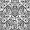 Barong. Traditional ritual Balinese mask. Vector decorative ornate outline black and white seamless pattern. Hindu ethnic