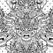 Barong. Traditional ritual Balinese mask. Vector decorative ornate outline black and white seamless pattern. Hindu ethnic