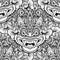 Barong. Traditional ritual Balinese mask. Vector decorative ornate outline black and white seamless pattern. Hindu ethnic