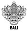 Barong. Traditional ritual Balinese mask. Vector decorative ornate outline illustration isolated. Hindu ethnic symbol, tattoo art