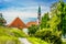 Baroque architecture in Varazdin town, outdoors park.