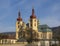 Baroque Basilica church of the Visitation Virgin Mary in spring, golden hour light, place of pilgrimage, Hejnice, Jizera