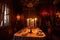 baroque dining room, with candlelight and fine china