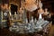 baroque dining room, with lavish table settings and crystal glasses