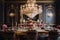 baroque dining room with ornate chandelier and gold-gilded accents