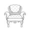 Baroque furniture rich armchair. Handmade ornamented decor. Vector illustration