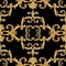 Baroque golden elements ornamental seamless pattern. Watercolor hand drawn gold element texture on black background