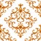 Baroque golden elements ornamental seamless pattern. Watercolor hand drawn gold element texture on white background
