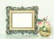 Baroque golden picture frame and rose flowers. Vintage style ton