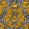 Baroque golden seamless pattern over leopard or cheetah skin tit