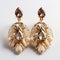 Baroque-inspired Gold And Brown Leaf Earrings With Crystal Detail