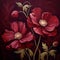 Baroque-inspired Painting Of Red Poppy Flowers On Burgundy Background