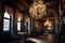 baroque interior with extravagant chandeliers and gold accents