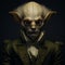 Baroque Minimalism: A Captivating Portrait Of A Goblin Humanoid In Black Suit