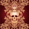 Baroque ornamental frame. Damask style pattern with skull. Vintage ornate design for wallpaper, wrapper