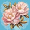 Baroque Realism: Pink Rose Flower Illustration On Blue Background