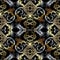 Baroque seamless pattern. Black vector damask background wallpaper with vintage gold silver flowers, scroll leaves, rhombus, mean