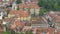 Baroque style church with gothic spire in Ljubljana downtown, tour to Slovenia