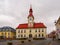 Baroque town hall with clock tower in Hlinsko, Vysocina, Czech Republic