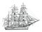 Barque hand drawing engraving style,Vintage barque isolate