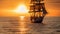 Barque ship in the ocean at sunset. Generative Ai