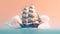 Barque ship. on the sea background.