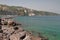 Barrage, sea bay and resort city on rocky coast. Sorrento, Italy