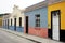 barranco peru-street and sidewalks with picturesque and old very colorful houses in plaza san francisc