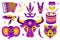 Barranquilla Carnival icons set. Colombian carnaval party collection of design elements with masks, button accordion