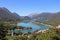 Barrea, Italy - 12 October 2019: Lake Barrea and the mountain village