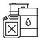 Barrel and canister with fuels. Symbol of oil barrel with drop. Oil stocks. Gallon fuel