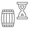 Barrel and hourglass thin line icon, Wine festival concept, Aging of wine sign on white background, Exposure of wine in