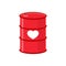 Barrel of love. Red iron barrel with heart. Supply of love. Ele