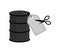 Barrel oil Price tag and scissors. Oil price decline. Cutting prices illustration. Discount price reduction