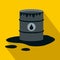 Barrel and oil spill icon, flat style