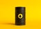 Barrel of oil on a yellow bright background