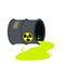 Barrel of radioactive waste. Radiation and green liquid