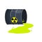Barrel of radioactive waste. Radiation and green liquid. Dangerous object. Problems of ecology and irradiation