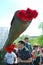 Barrel with red carnations