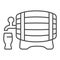 Barrel with tap thin line icon. Wooden keg with tap vector illustration isolated on white. Brewery outline style design