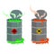 Barrel of toxic waste. Biohazard open container. Grey with red b