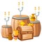 Barrels and chest with candles on top