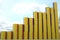 Barrels with flag of Romania form rising chart or upwards trend. Oil industry success concept, 3D rendering