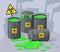 Barrels hazard liquid. Radioactive contamination of industrial waste, spill hazardous chemical materials, toxic splash